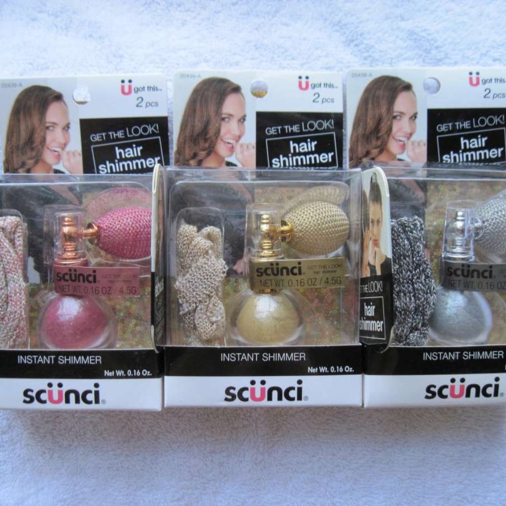 Scunci Instant Hair Shimmer Sparkling Glimmer Glitter Pink Silver Gold Ribbon